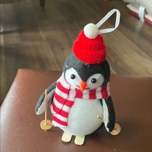 VTG Penguin Ornament with Red Hat and Scarf